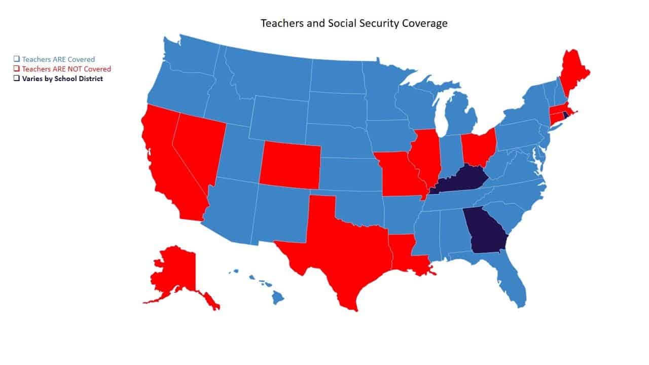 illustration showing states where teachers do not pay social security tax