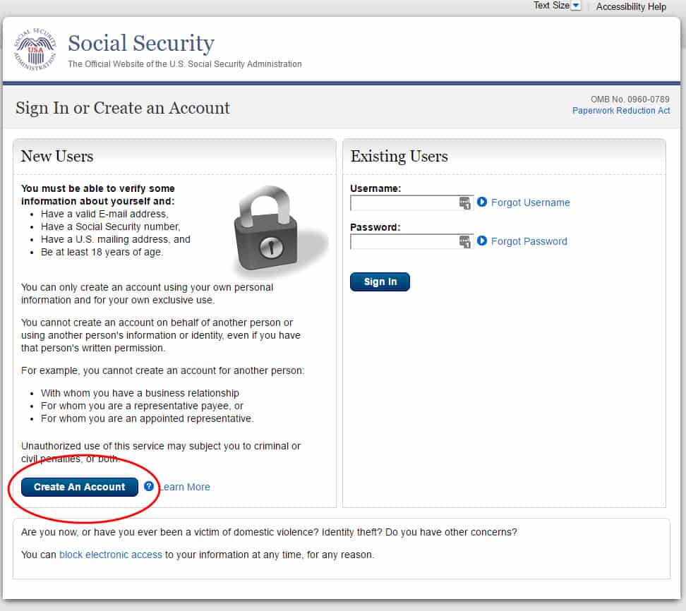 Create my Social Security account step #2